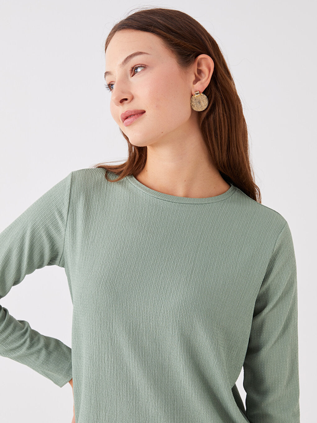 Crew Neck Plain Long Sleeve Women's Tunic