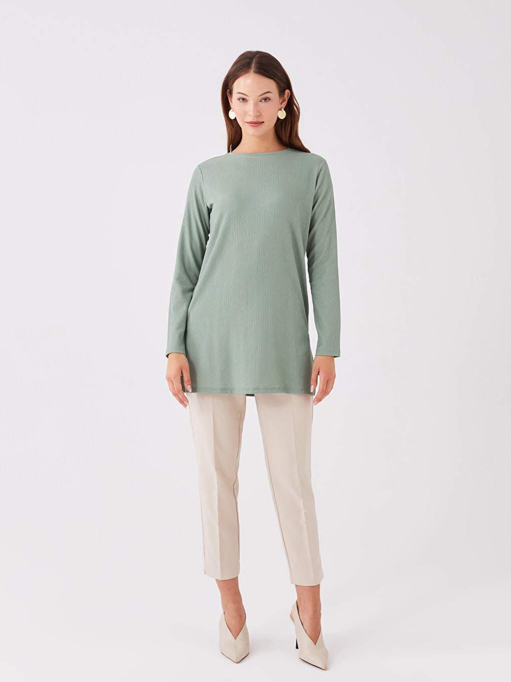 Crew Neck Plain Long Sleeve Women's Tunic