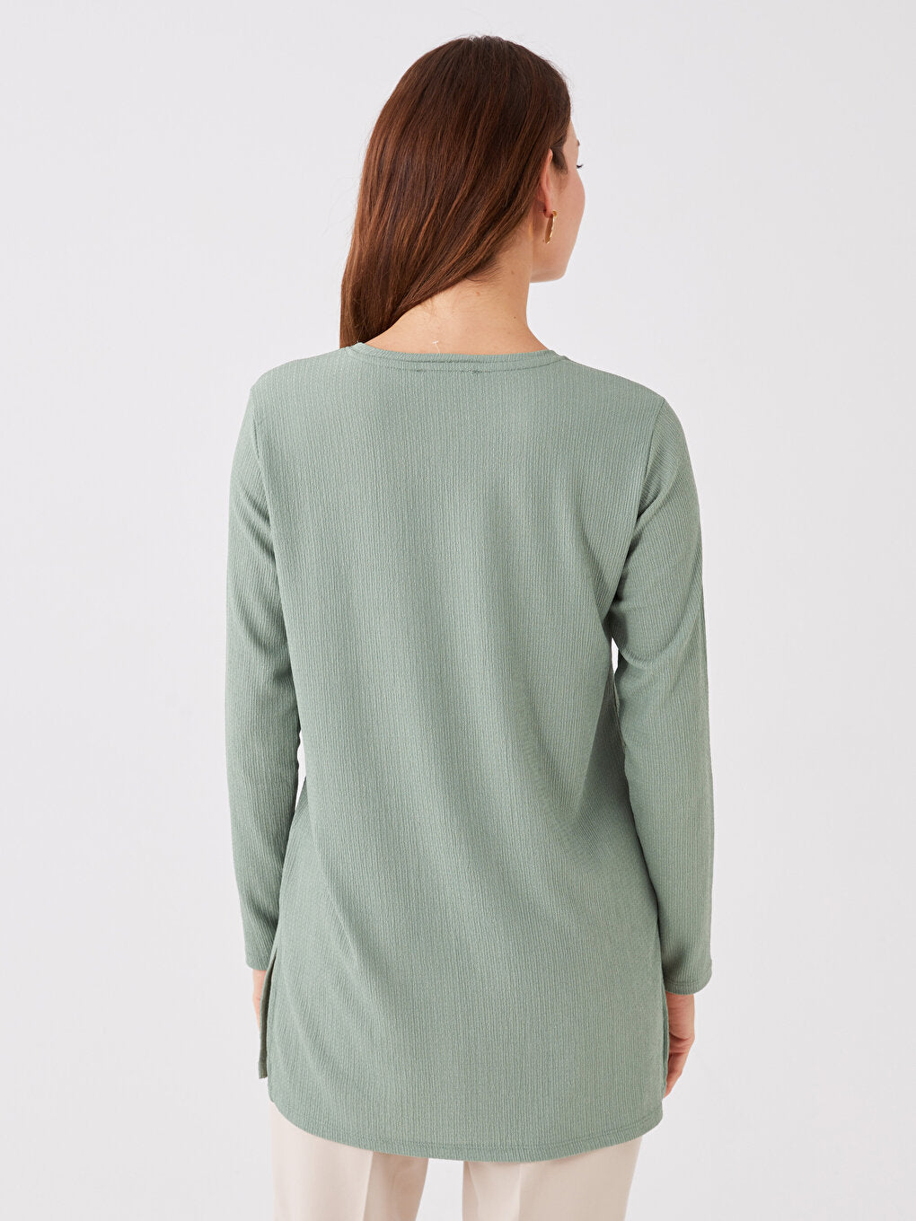 Crew Neck Plain Long Sleeve Women's Tunic