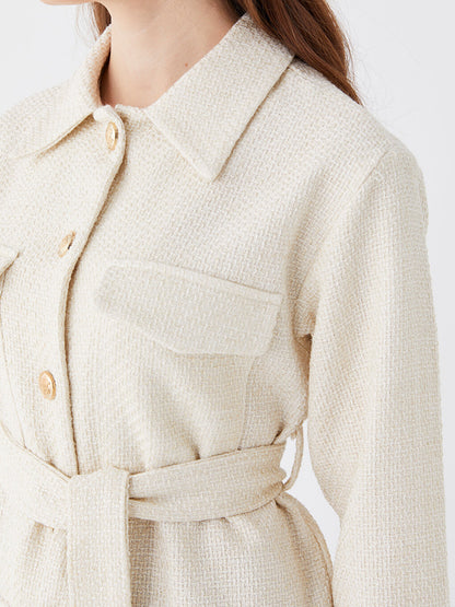 Shirt Collar Patterned Women's Tweed Blazer Jacket