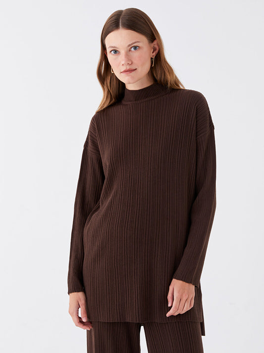 Half Turtleneck Plain Long Sleeve Women's Knitwear Tunic