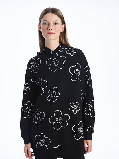 Hooded Floral Long Sleeve Women's Sweatshirt Tunic