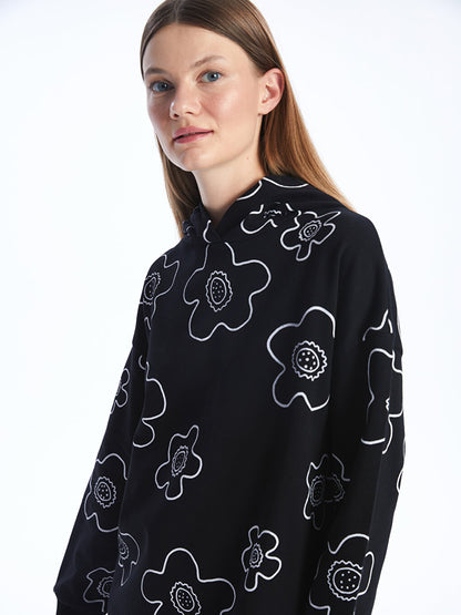 Hooded Floral Long Sleeve Women's Sweatshirt Tunic