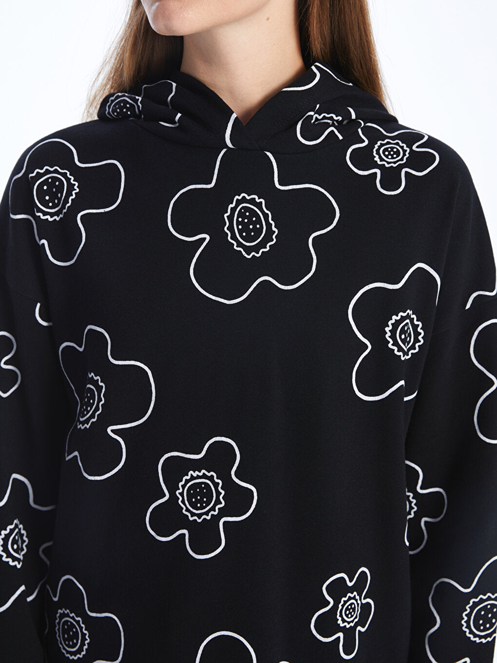 Hooded Floral Long Sleeve Women's Sweatshirt Tunic