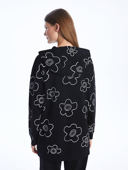 Hooded Floral Long Sleeve Women's Sweatshirt Tunic