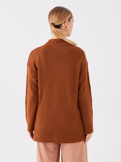 Half Turtleneck Self-Patterned Long Sleeve Women's Knitwear Tunic