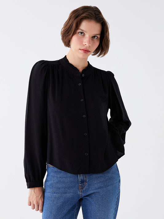 Magnificent Collar Plain Long Sleeve Poplin Women's Shirt