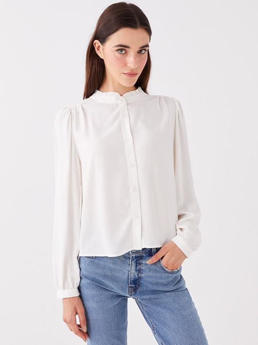 Magnificent Collar Plain Long Sleeve Poplin Women's Shirt