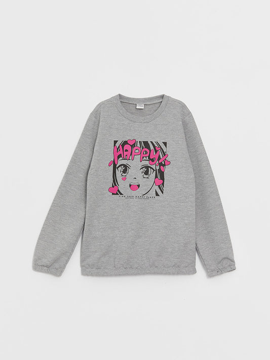 Crew Neck Printed Long Sleeve Girl's Sweatshirt