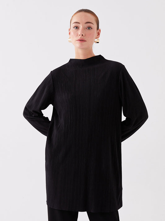 High Collar Plain Long Sleeve Oversize Women's Tunic