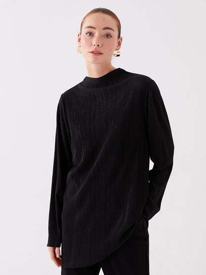 High Collar Plain Long Sleeve Oversize Women's Tunic