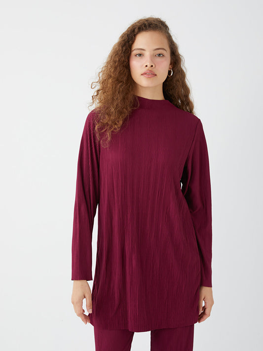 High Collar Plain Long Sleeve Oversize Women's Tunic