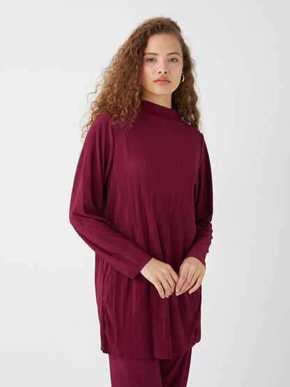 High Collar Plain Long Sleeve Oversize Women's Tunic