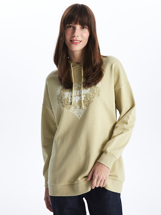 Hooded Printed Long Sleeve Women's Sweatshirt Tunic