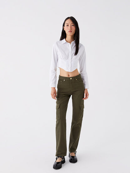 Plain Long Sleeve Crop Women's Shirt