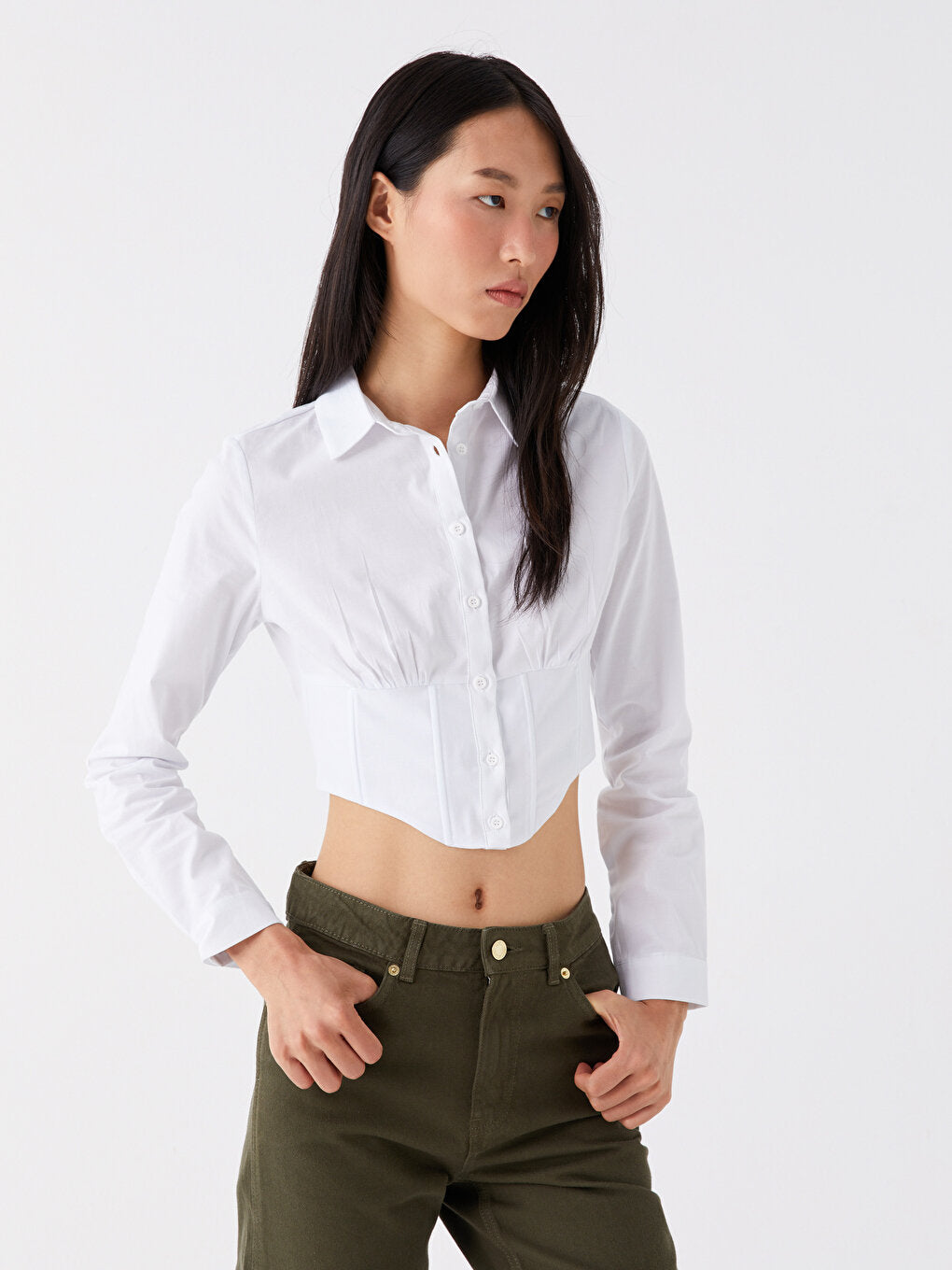 Plain Long Sleeve Crop Women's Shirt