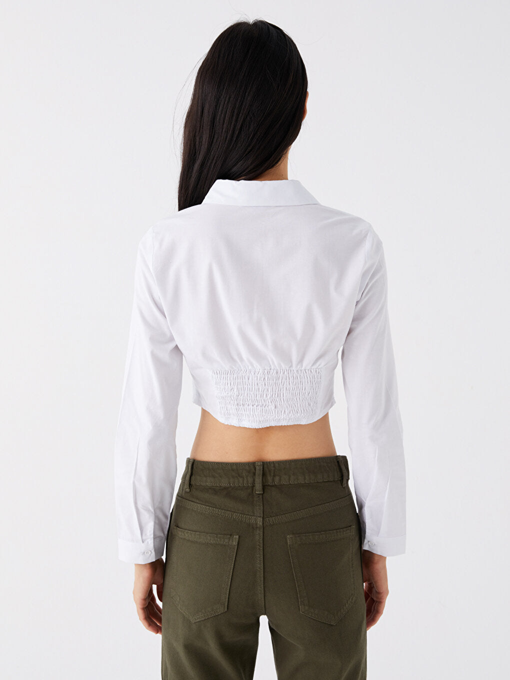 Plain Long Sleeve Crop Women's Shirt