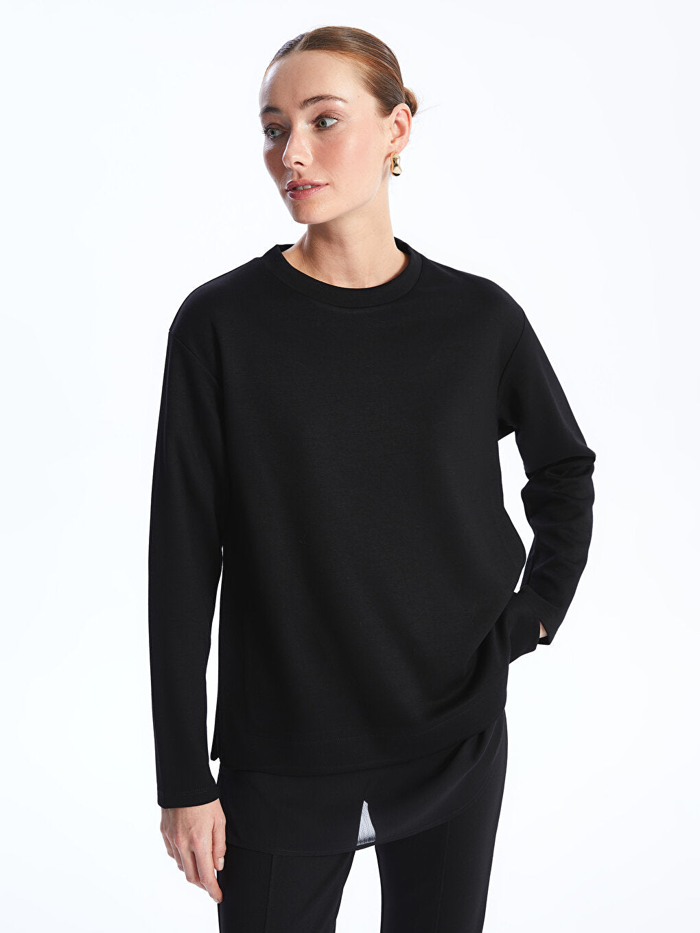 Crew Neck Plain Long Sleeve Women's Tunic