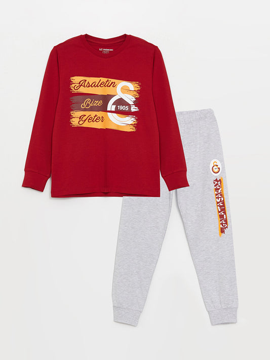 Crew Neck Galatasaray Printed Long Sleeve Boys Pajama Set