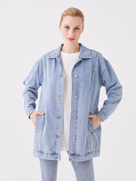 Women's Shirt Collar Straight Jean Jacket