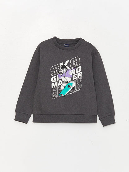 Crew Neck Printed Long Sleeve Boy's Sweatshirt