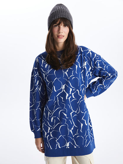 Crew Neck Patterned Long Sleeve Women's Sweatshirt Tunic