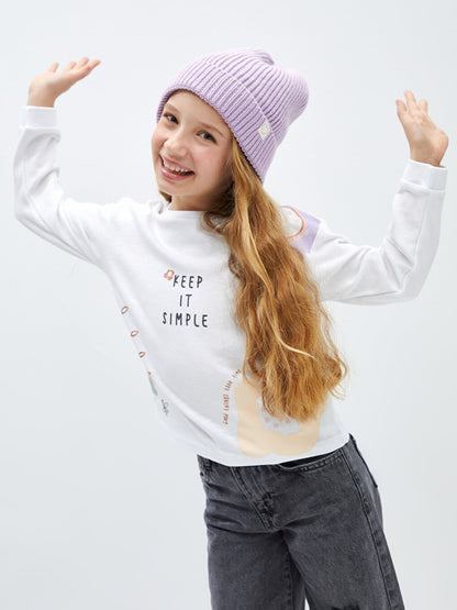 Crew Neck Printed Long Sleeve Girl's T-Shirt