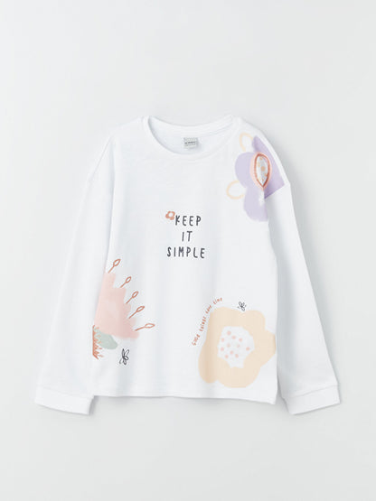 Crew Neck Printed Long Sleeve Girl's T-Shirt