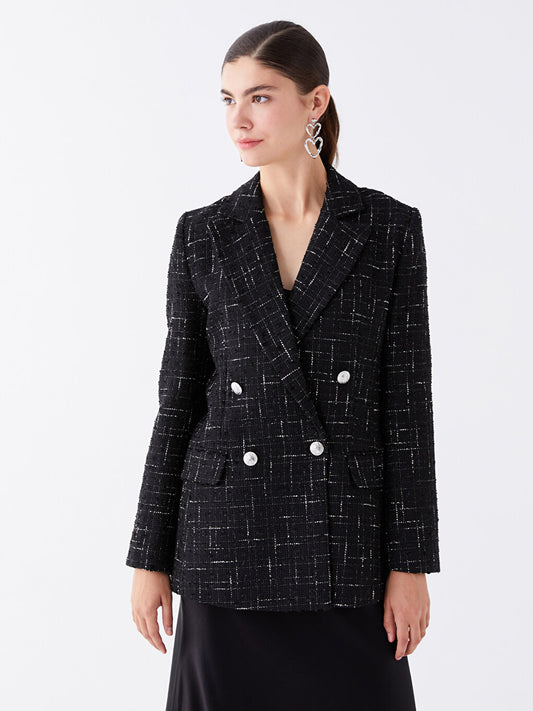 Plaid Long Sleeve Women's Tweed Blazer Jacket