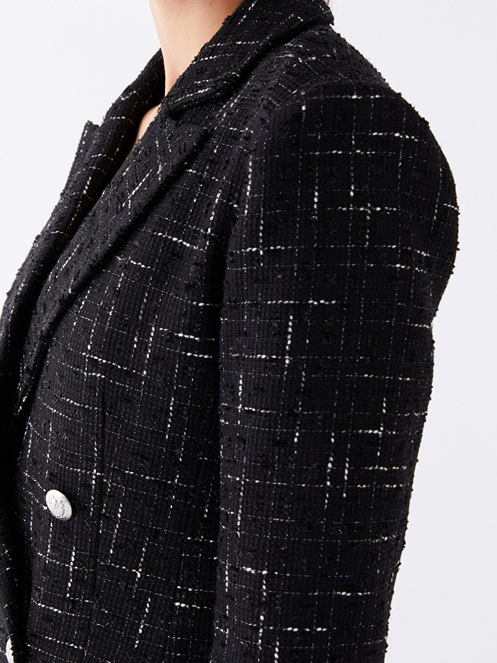 Plaid Long Sleeve Women's Tweed Blazer Jacket