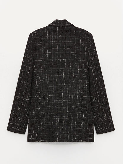 Plaid Long Sleeve Women's Tweed Blazer Jacket