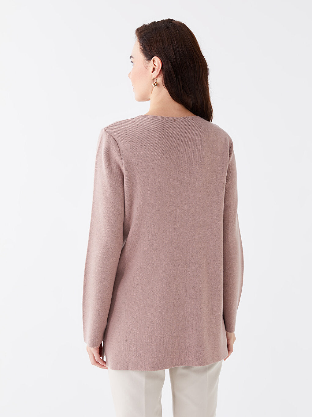 Crew Neck Plain Long Sleeve Women's Knitwear Tunic