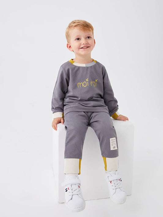 Crew Neck Long Sleeve Printed Baby Boy 2 Piece Set