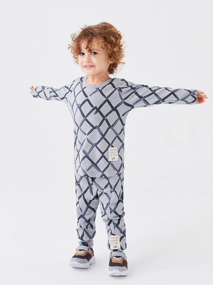 Crew Neck Long Sleeve Printed Baby Boy 2 Piece Set