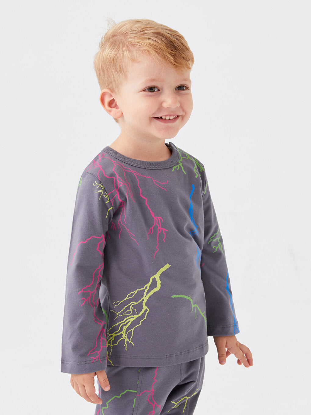 Crew Neck Long Sleeve Printed Baby Boy 2 Piece Set