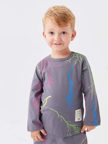 Crew Neck Long Sleeve Printed Baby Boy 2 Piece Set