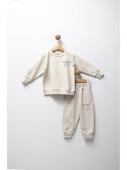 Crew Neck Long Sleeve Printed Baby Boy 2 Piece Set