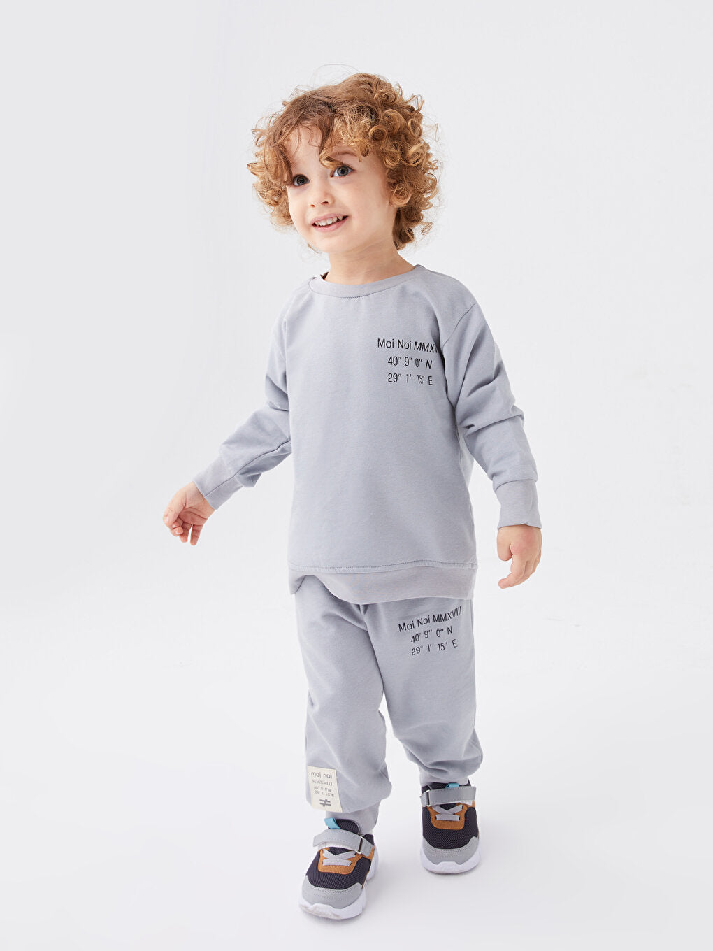 Crew Neck Long Sleeve Printed Baby Boy 2 Piece Set