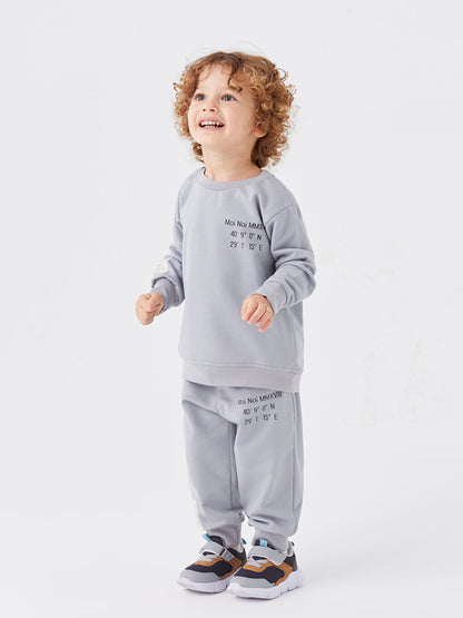 Crew Neck Long Sleeve Printed Baby Boy 2 Piece Set