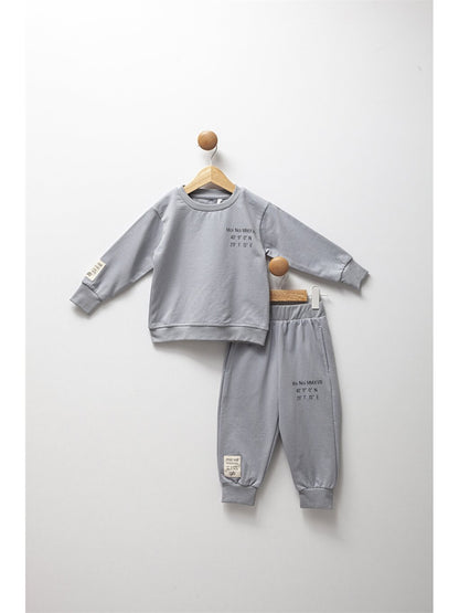 Crew Neck Long Sleeve Printed Baby Boy 2 Piece Set