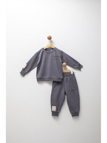 Crew Neck Long Sleeve Printed Baby Boy 2 Piece Set