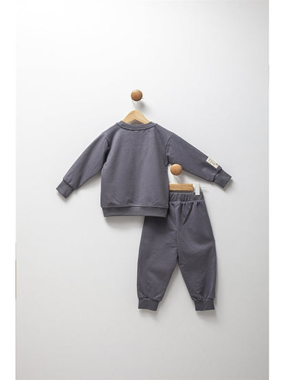 Crew Neck Long Sleeve Printed Baby Boy 2 Piece Set