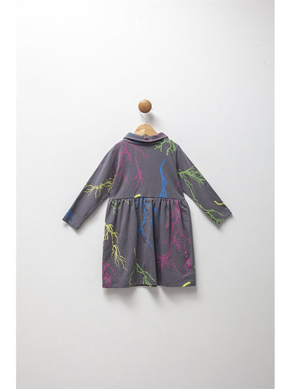 Shirt Collar Long Sleeve Printed Girl's Dress