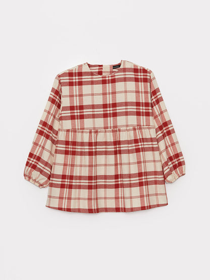 Crew Neck Plaid Long Sleeve Women's Tunic