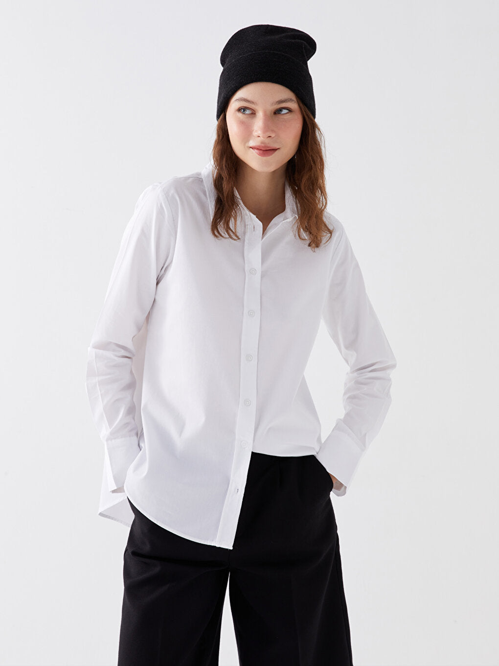 Plain Long Sleeve Poplin Women's Shirt