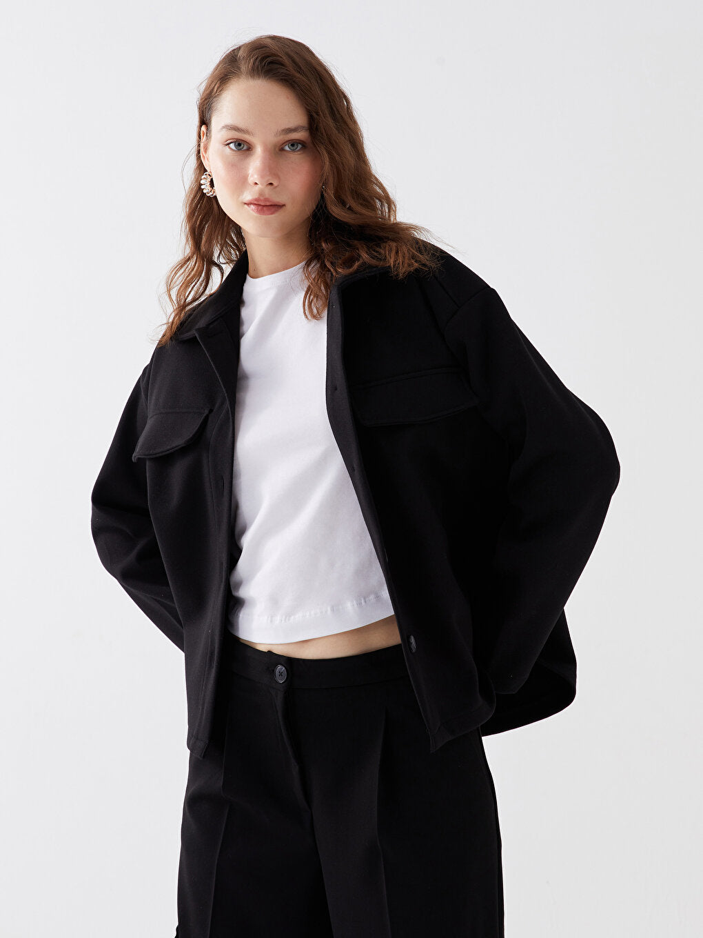 Shirt Collar Plain Long Sleeve Women's Jacket