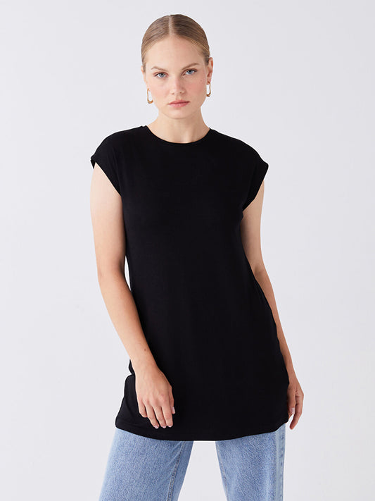 Crew Neck Plain Short Sleeve Women's Tunic