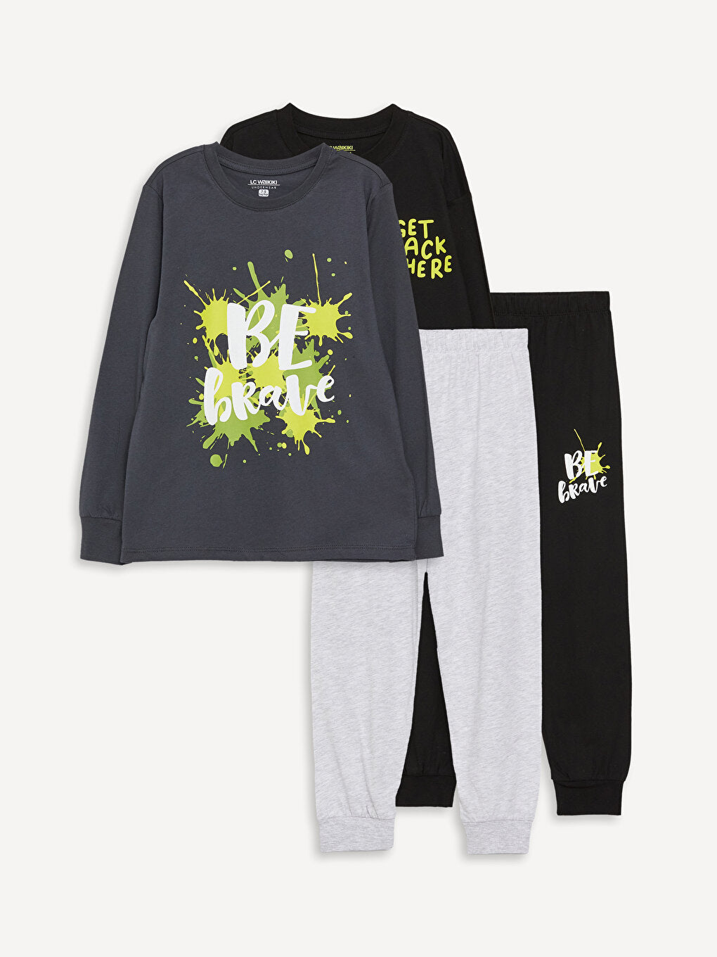 Crew Neck Printed Long Sleeve Boy's Pajama Set 2-Piece