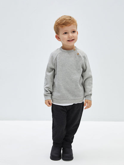 Resort Collar Long Sleeve Printed Baby Boy Sweater and Trousers 2-Piece Set