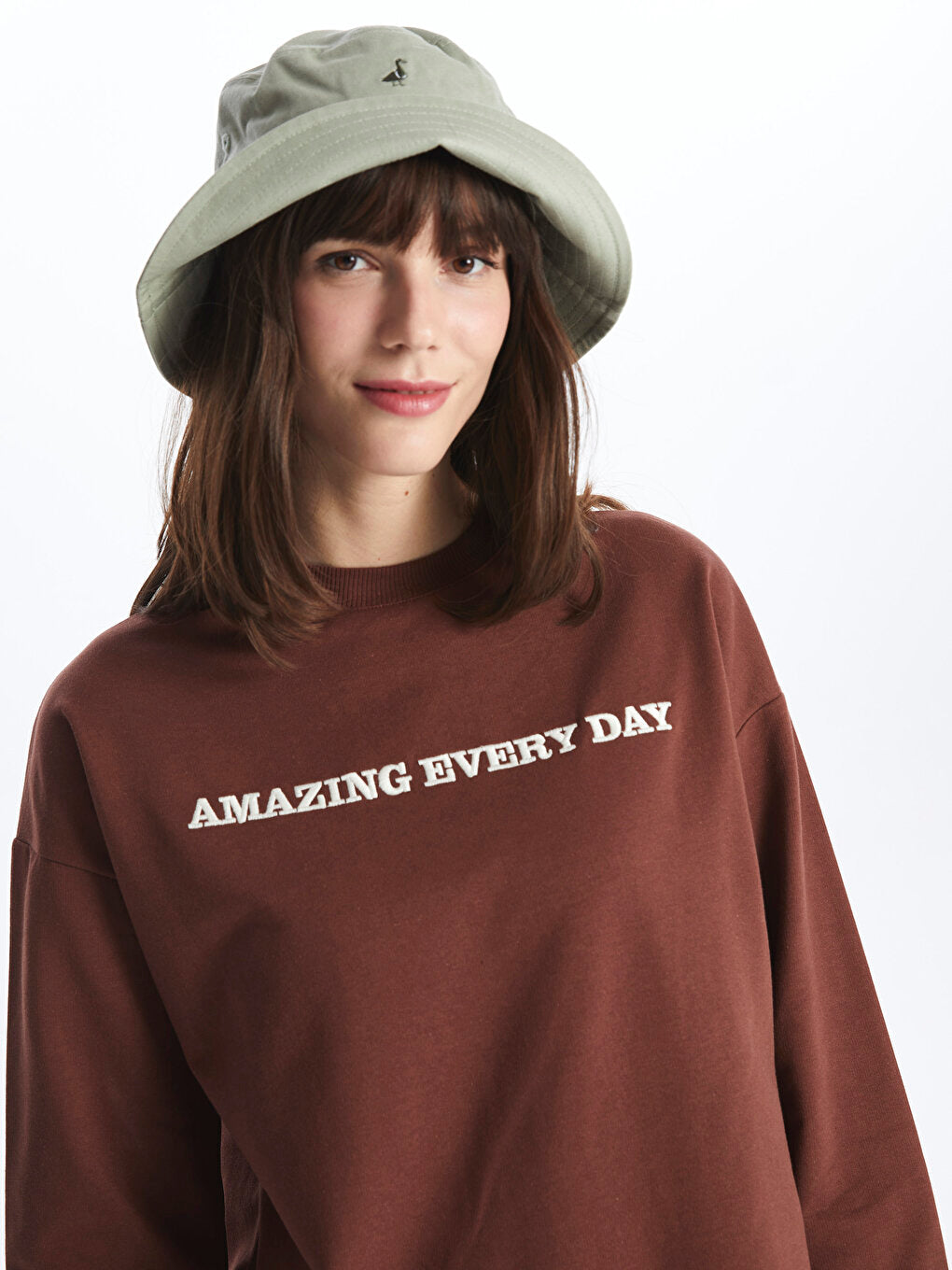 Crew Neck Embroidered Long Sleeve Women's Sweatshirt Tunic